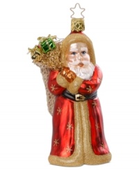 Special delivery! This Inge-Glas ornament features Santa with a sack full of gifts on his back. Mouth-blown and hand-painted for expert craftsmanship. Special delivery! This Inge-Glas ornament features Santa with a sack full of gifts on his back. Mouth-blown and hand-painted for expert craftsmanship.