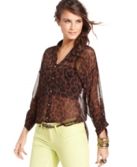 Leopard print makes this Free People chiffon blouse a fashion forward pick for adding a pop of pattern to your winter wardrobe! Leopard print makes this Free People chiffon blouse a fashion forward pick for adding a pop of pattern to your winter wardrobe!