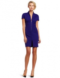 Catherine Malandrino Women's Short Sleeve V-Neck Ruched Front Dress, Purple, Small Catherine Malandrino Women's Short Sleeve V-Neck Ruched Front Dress, Purple, Small
