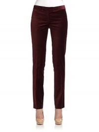 THE LOOKBanded waistZip fly with slide tab and button closureCreased front and back legsBack welt pocketsTHE FITRise, about 8Inseam, about 30THE MATERIAL72% cotton/26% viscose/2% elastaneCARE & ORIGINDry cleanImportedModel shown is 5'10 (177cm) wearing US size 4. THE LOOKBanded waistZip fly with slide tab and button closureCreased front and back legsBack welt pocketsTHE FITRise, about 8Inseam, about 30THE MATERIAL72% cotton/26% viscose/2% elastaneCARE & ORIGINDry cleanImportedModel shown is 5'10 (177cm) wearing US size 4.