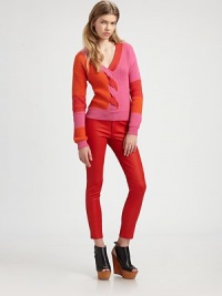 Unique braided detail graces the front of this colorblocked, rib-knit confection. V-neckBraided front detailLong sleeves50% wool/50% cottonDry cleanImportedModel shown is 5'9½ (176cm) wearing US size Small. Unique braided detail graces the front of this colorblocked, rib-knit confection. V-neckBraided front detailLong sleeves50% wool/50% cottonDry cleanImportedModel shown is 5'9½ (176cm) wearing US size Small.