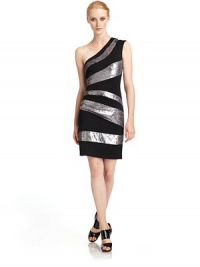 THE LOOKSingle shoulderAsymmetrical necklineSequined mesh panelsSide zipperBack princess seamsTHE FITAbout 36 from shoulder to hemTHE MATERIAL79% rayon/16% nylon/5% spandexPolyester trimFully linedCARE & ORIGINDry cleanMade in USA THE LOOKSingle shoulderAsymmetrical necklineSequined mesh panelsSide zipperBack princess seamsTHE FITAbout 36 from shoulder to hemTHE MATERIAL79% rayon/16% nylon/5% spandexPolyester trimFully linedCARE & ORIGINDry cleanMade in USA