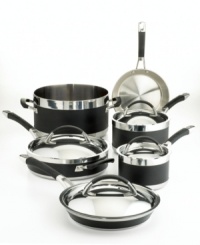 This Anolon Ultra Clad cookware set is so sleek, so well-crafted, you could design an entire kitchen around it. Three layers of metal compose each exceptional body: a thick inner core of quick and even heating aluminum is sandwiched between gleaming stainless steel. Limited lifetime warranty. This Anolon Ultra Clad cookware set is so sleek, so well-crafted, you could design an entire kitchen around it. Three layers of metal compose each exceptional body: a thick inner core of quick and even heating aluminum is sandwiched between gleaming stainless steel. Limited lifetime warranty.