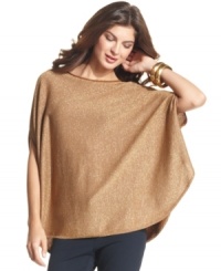Shine on in Ellen Tracy's metallic poncho. It's great for daytime with skinny pants or for night with a slim skirt. Shine on in Ellen Tracy's metallic poncho. It's great for daytime with skinny pants or for night with a slim skirt.