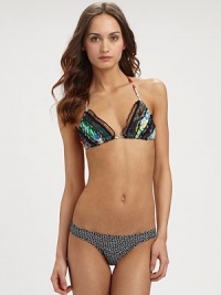 A fashion-forward, mix-and-match swim design featuring a glamorous floral top accented by lace details and a stretch bottom with a contrasting print.Halter strap ties at neckTriangle cupsPretty lace detailsBack tie closureStretch bottomFully lined80% polyamide/20% elastaneHand washImported A fashion-forward, mix-and-match swim design featuring a glamorous floral top accented by lace details and a stretch bottom with a contrasting print.Halter strap ties at neckTriangle cupsPretty lace detailsBack tie closureStretch bottomFully lined80% polyamide/20% elastaneHand washImported