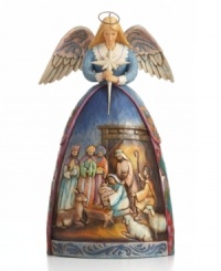 Jesus and the holy family get acquainted in this classic nativity scene, hand-painted in an angel's gorgeous gown. A meaningful gift or beautiful piece for prominent display, with the incredible detail of Jim Shore. Jesus and the holy family get acquainted in this classic nativity scene, hand-painted in an angel's gorgeous gown. A meaningful gift or beautiful piece for prominent display, with the incredible detail of Jim Shore.