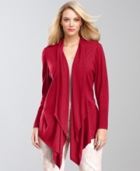 A sweeping silhouette makes INC's plus size cardigan a must-have. Layer this ribbed-knit piece with shells, tanks and tees for a more casual look. A sweeping silhouette makes INC's plus size cardigan a must-have. Layer this ribbed-knit piece with shells, tanks and tees for a more casual look.