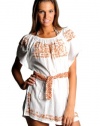 Letarte Off Shoulder Embroidered Dress in White/copper