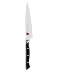 Superior sharpness and excellent edge retention deliver incredible precision in the kitchen. This hand-honed Japanese blade is ice-hardened and effortlessly maneuvered by the western-styled ergonomic grip for optimal comfort. Lifetime warranty. Superior sharpness and excellent edge retention deliver incredible precision in the kitchen. This hand-honed Japanese blade is ice-hardened and effortlessly maneuvered by the western-styled ergonomic grip for optimal comfort. Lifetime warranty.