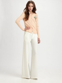 A clean wide-leg silhouette lengthens and slims for a sophisticated fit.Wide tab-front waistBelt loopsZip-flySlash pocketsBack welt pocketsRise, about 8Inseam, about 3895% polyester/5% polyurathaneDry cleanMade in USAModel shown is 5'10 (177cm) wearing US size 4. A clean wide-leg silhouette lengthens and slims for a sophisticated fit.Wide tab-front waistBelt loopsZip-flySlash pocketsBack welt pocketsRise, about 8Inseam, about 3895% polyester/5% polyurathaneDry cleanMade in USAModel shown is 5'10 (177cm) wearing US size 4.