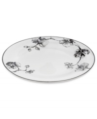 Compose a striking arrangement with the Black Orchid oval platter by Michael Aram. Fine white Limoges porcelain flourishes under a dark watercolor motif inspired by foliage from around the world. Compose a striking arrangement with the Black Orchid oval platter by Michael Aram. Fine white Limoges porcelain flourishes under a dark watercolor motif inspired by foliage from around the world.