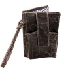 Brown Leather Smartphone Wristlets Wallet for Women - Leopard Lining