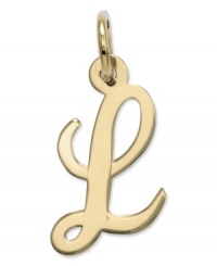 The perfect gift for Lindsey. This polished L initial charm features a pretty, small script design in 14k gold. Chain not included. Approximate length: 7/10 inch. Approximate width: 3/10 inch. The perfect gift for Lindsey. This polished L initial charm features a pretty, small script design in 14k gold. Chain not included. Approximate length: 7/10 inch. Approximate width: 3/10 inch.