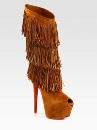 A towering platform silhouette of buttery suede, with playful layered fringe for movement with every step. Self-covered heel, 6¼ (155mm)Hidden platform, 2½ (65mm)Compares to a 3¾ heel (95mm)Shaft, 11¼Leg circumference, 16Suede upperLeather liningSignature red leather solePadded insoleMade in Italy A towering platform silhouette of buttery suede, with playful layered fringe for movement with every step. Self-covered heel, 6¼ (155mm)Hidden platform, 2½ (65mm)Compares to a 3¾ heel (95mm)Shaft, 11¼Leg circumference, 16Suede upperLeather liningSignature red leather solePadded insoleMade in Italy