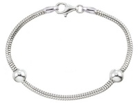 Zable(tm) 7.5 inches Sterling Silver Snake Bracelet with Smart Bead / Charm Zable(tm) 7.5 inches Sterling Silver Snake Bracelet with Smart Bead / Charm