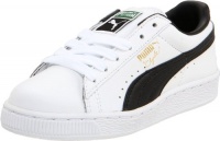 PUMA Clyde Leather Lace-Up Sneaker (Little Kid/Big Kid),White/Black,11.5 M US Little Kid