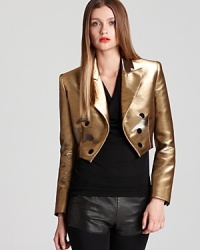 This gold lamé Jean Paul Gauliter jacket delivers decadence at every turn-glimmering in majestic style with unmissable inspiration from the 1970s. Standout and stellar, layer the luxe look over a black tee with leather skinnies and shine on. This gold lamé Jean Paul Gauliter jacket delivers decadence at every turn-glimmering in majestic style with unmissable inspiration from the 1970s. Standout and stellar, layer the luxe look over a black tee with leather skinnies and shine on.