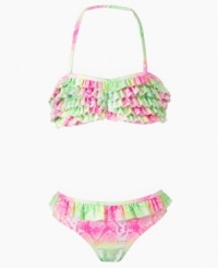 She'll love slithering her way through the sand and sun in this adorable bikini from Guess. She'll love slithering her way through the sand and sun in this adorable bikini from Guess.
