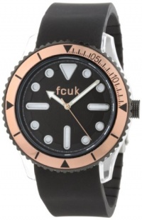 FCUK Men's FC1063PRB Black Silicon Strap Round Plastic Case With Rose Gold Top Ring Watch FCUK Men's FC1063PRB Black Silicon Strap Round Plastic Case With Rose Gold Top Ring Watch