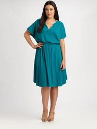 Made for easy, everyday style, this jersey dress features a comfortable, elasticized waist and timeless silhouette. Pair this design with bold, statement jewelry for a flawless look. Split neckShort sleevesSingle-button placketDrawstring waistBack yokePull-on styleAbout 25 from natural waist40% polyester/30% supima cotton/30% micro modalMachine washMade in USA Made for easy, everyday style, this jersey dress features a comfortable, elasticized waist and timeless silhouette. Pair this design with bold, statement jewelry for a flawless look. Split neckShort sleevesSingle-button placketDrawstring waistBack yokePull-on styleAbout 25 from natural waist40% polyester/30% supima cotton/30% micro modalMachine washMade in USA