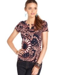 A peppy print adds plenty of zip to this tee from Lucky Brand Jeans. Easy with denim and casually polished with a skirt! A peppy print adds plenty of zip to this tee from Lucky Brand Jeans. Easy with denim and casually polished with a skirt!
