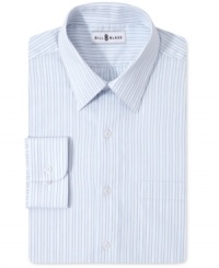Keep it clean-and crisp-with stripes on this Bill Blass dress shirt. Keep it clean-and crisp-with stripes on this Bill Blass dress shirt.