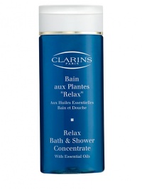 Relax Bath & Shower Concentrate. Relax the body and soften skin. This aromatic cleansing product helps combat stress and fatigue. Rich in natural plant extracts to soothe the senses and help prepare the body for sleep. Calming formula produces a feeling of well-being while neutralizing the drying effects of hard water. 6.8 oz. Imported from France. Relax Bath & Shower Concentrate. Relax the body and soften skin. This aromatic cleansing product helps combat stress and fatigue. Rich in natural plant extracts to soothe the senses and help prepare the body for sleep. Calming formula produces a feeling of well-being while neutralizing the drying effects of hard water. 6.8 oz. Imported from France.