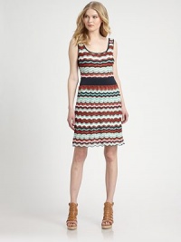 Signature chevron knit made modern with elasticized bands at the waist and across an open back.Solid trimSleevelessScoop necklineBanded waistScalloped hemAbout 36 from shoulder to hem77% cotton/23% viscoseDry cleanImported of Italian fabricModel shown is 5'10 (177cm) wearing US size 4. Signature chevron knit made modern with elasticized bands at the waist and across an open back.Solid trimSleevelessScoop necklineBanded waistScalloped hemAbout 36 from shoulder to hem77% cotton/23% viscoseDry cleanImported of Italian fabricModel shown is 5'10 (177cm) wearing US size 4.