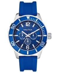 Rich blue colors make this multi-functional Nautica sport watch a stylish addition to your look. Rich blue colors make this multi-functional Nautica sport watch a stylish addition to your look.
