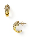 Encrusted with Swarovski crystals, these chunky 18 Kt. gold plate hoops catch the light--and turn heads. By Alexis Bittar.