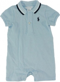 Ralph Lauren Layette Boy's Tipped Mesh Shortall, Sky Blue, 6 Month Ralph Lauren Layette Boy's Tipped Mesh Shortall, Sky Blue, 6 Month