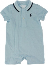 Ralph Lauren Layette Boy's Tipped Mesh Shortall, Sky Blue, 6 Month