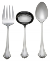 Founded in the mid-nineteenth century, the decorative metalware manufacturer Reed & Barton remains a leader in the industry. Its dedication to old-world craftsmanship and superb design makes its flatware distinctive in character, whether on the formal entertaining table or for everyday use. The charming Country French 3-piece servings set is crafted of superior-quality 18/8 stainless steel and features a fluted, fan-shaped handle with delicate scroll detailing. Founded in the mid-nineteenth century, the decorative metalware manufacturer Reed & Barton remains a leader in the industry. Its dedication to old-world craftsmanship and superb design makes its flatware distinctive in character, whether on the formal entertaining table or for everyday use. The charming Country French 3-piece servings set is crafted of superior-quality 18/8 stainless steel and features a fluted, fan-shaped handle with delicate scroll detailing.