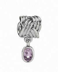 A bezel-set pink amethyst dangles from a sterling silver knotted charm. By PANDORA. A bezel-set pink amethyst dangles from a sterling silver knotted charm. By PANDORA.