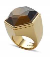 A captivating tiger's eye stone sits at the center of this cocktail ring from Fossil. Crafted in gold tone mixed metal. Size 7.