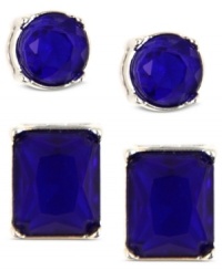 The blues won't get you down. This set of stud earrings from Nine West is crafted from silver-tone mixed metal with blue stones giving the pairs a colorful pop. Approximate drop: 1/4 inch to 1/2 inch. The blues won't get you down. This set of stud earrings from Nine West is crafted from silver-tone mixed metal with blue stones giving the pairs a colorful pop. Approximate drop: 1/4 inch to 1/2 inch.