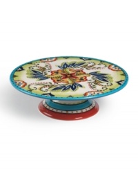 Spice up birthday cake, peach pie and other sweet treats with the Bocca cake stand from Tabletops Unlimited. Energizing florals in bold colors bring new excitement to favorite desserts. Spice up birthday cake, peach pie and other sweet treats with the Bocca cake stand from Tabletops Unlimited. Energizing florals in bold colors bring new excitement to favorite desserts.