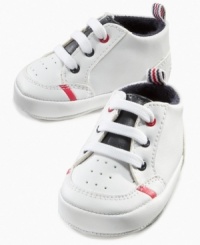 These baby boys soft-sole high-top sneakers from First Impressions will have him kicking in cute style. These baby boys soft-sole high-top sneakers from First Impressions will have him kicking in cute style.