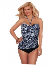 Lauren by Ralph Lauren Slimming Fit Collection Batik Design Ring Halter Tank Style Swimsuit ~ Black Lauren by Ralph Lauren Slimming Fit Collection Batik Design Ring Halter Tank Style Swimsuit ~ Black