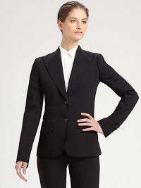 This menswear-inspired blazer features sculptural peaked lapels and multiple flap pockets.Peaked lapels with buttonhole detailWelt breast pocketButton closuresFlap pocketsButton cuffsSilk liningAbout 27 from shoulder to hem98% wool/2% elastaneDry cleanMade in Italy of imported fabricModel shown is 5'9½ (176cm) wearing US size 4. 