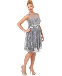It's your time to shine in Ruby Rox's sleeveless plus size dress, embellished by sequins. It's your time to shine in Ruby Rox's sleeveless plus size dress, embellished by sequins.