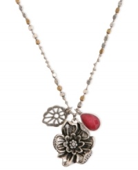 Flower power. Make a strong fashion statement with this necklace from Lucky Brand. Crafted from silver- and gold-tone mixed metal, the necklace is adorned with charms made from semi-precious accents. Item comes packaged in a signature Lucky Brand Box. Approximate length: 30 inches. Approximate drop: 1-1/2 inches. Flower power. Make a strong fashion statement with this necklace from Lucky Brand. Crafted from silver- and gold-tone mixed metal, the necklace is adorned with charms made from semi-precious accents. Item comes packaged in a signature Lucky Brand Box. Approximate length: 30 inches. Approximate drop: 1-1/2 inches.