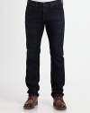 A deep, saturated wash and slim fit dress up superior American denim that pairs as perfectly with a blazer as it does a tee.Five-pocket styleInseam, about 34CottonMachine washImported