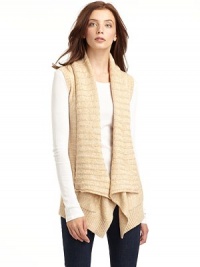 THE LOOKDraped, ribbed shawl collarOpen frontSleeveless with ribbed openingsMarled designSide slash pocketsAsymmetrical ribbed hemTHE FITAbout 32 from shoulder to longest point of hemTHE MATERIAL50% acrylic/30% wool/20% nylonCARE & ORIGINHand washImported THE LOOKDraped, ribbed shawl collarOpen frontSleeveless with ribbed openingsMarled designSide slash pocketsAsymmetrical ribbed hemTHE FITAbout 32 from shoulder to longest point of hemTHE MATERIAL50% acrylic/30% wool/20% nylonCARE & ORIGINHand washImported