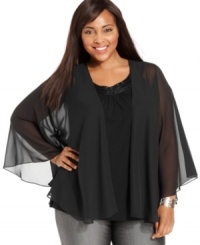 Instant elegance: Alex Evenings' sheer plus size capelet adds a sophisticated finish to any almost any special occasion ensemble. Instant elegance: Alex Evenings' sheer plus size capelet adds a sophisticated finish to any almost any special occasion ensemble.