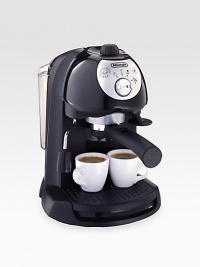 Enjoy delicious espresso made your way with this retro pump espresso and cappuccino maker. Stylish and functional, you can choose to brew ground espresso or ESE pods with a unique, patented dual-filter holder. The choice is yours, making your espresso truly made to order. Enjoy delicious espresso made your way with this retro pump espresso and cappuccino maker. Stylish and functional, you can choose to brew ground espresso or ESE pods with a unique, patented dual-filter holder. The choice is yours, making your espresso truly made to order.