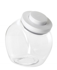 With the press of a button, this cookie jar locks sweet treats and delightful desserts up in an airtight seal to trap in flavor and extend shelf life. The large, circular mouth accomodates all sizes of cookies and all ages of hands, plus the flat back of this jar sits flush against the wall, making it a staple on your countertop. Lifetime warranty. With the press of a button, this cookie jar locks sweet treats and delightful desserts up in an airtight seal to trap in flavor and extend shelf life. The large, circular mouth accomodates all sizes of cookies and all ages of hands, plus the flat back of this jar sits flush against the wall, making it a staple on your countertop. Lifetime warranty.
