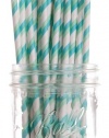 Dress My Cupcake Aqua and Green Striped Paper Straws, 50-Pack