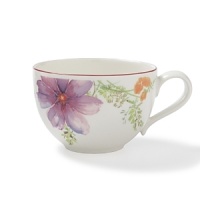 Crafted from premium porcelain, the Mariefleur tea cup boasts a refreshingly modern watercolor design with bright pinks, light greens and sunny yellows.