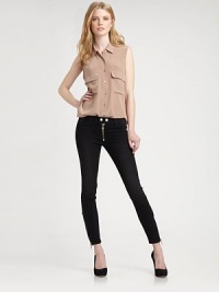 Wear-with-anything skinnies in a daringly dark wash. THE FITMedium rise, about 8Inseam, about 28THE DETAILSButton closuresZip flyFive-pocket style98% cotton/2% elastaneMachine washMade in USA of imported fabricModel shown is 5'9 (175cm) wearing US size 0. Wear-with-anything skinnies in a daringly dark wash. THE FITMedium rise, about 8Inseam, about 28THE DETAILSButton closuresZip flyFive-pocket style98% cotton/2% elastaneMachine washMade in USA of imported fabricModel shown is 5'9 (175cm) wearing US size 0.
